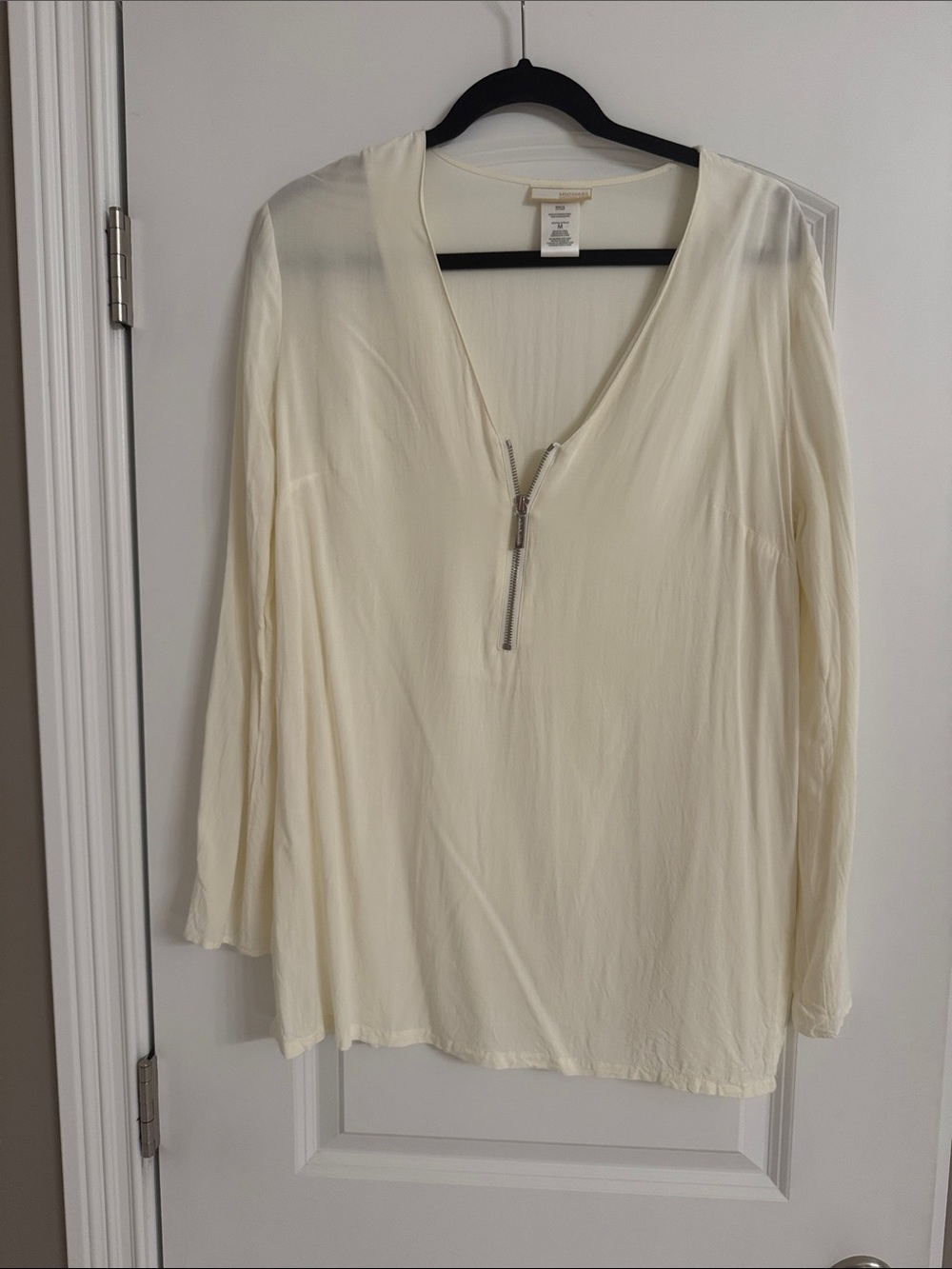 MICHAEL Michael Kors Cream V-Neck Zip Swim Coverup Top